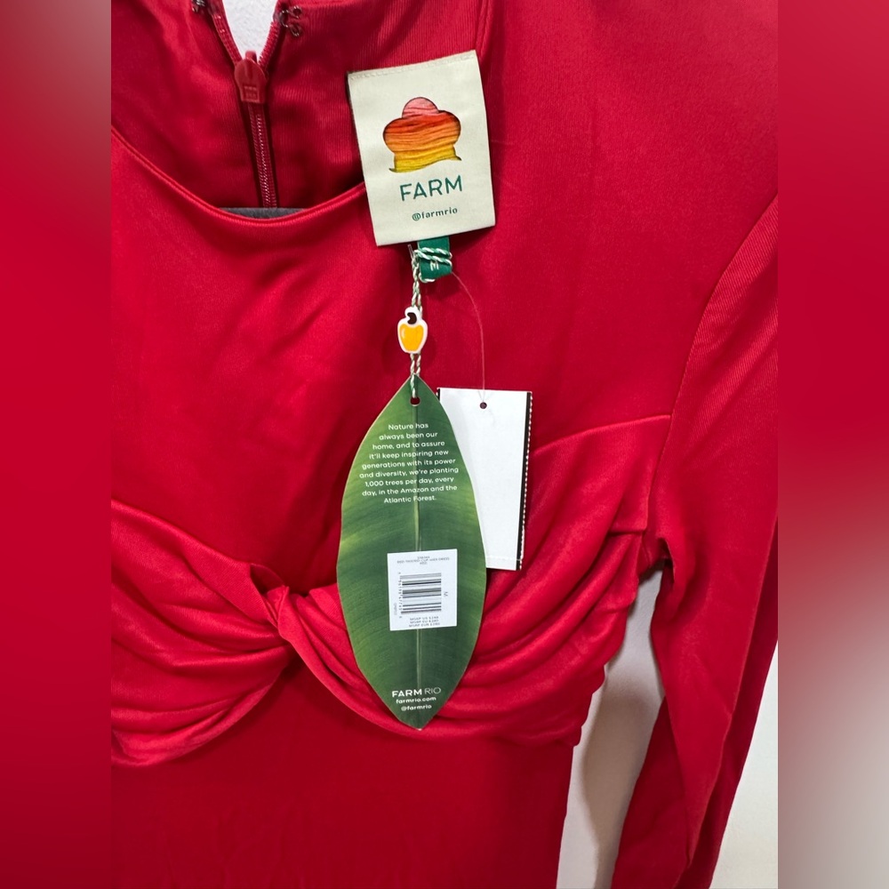 FARM Rio Long Sleeve Midi Dress. Color: Red. Size:M NWT - Picture 6 of 8
